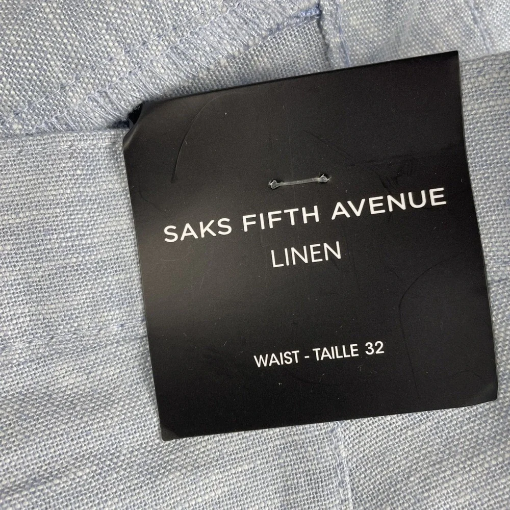 Saks Fifth Avenue Pants Mens 32x32 Light Blue Linen Flat Front Straight Trousers
